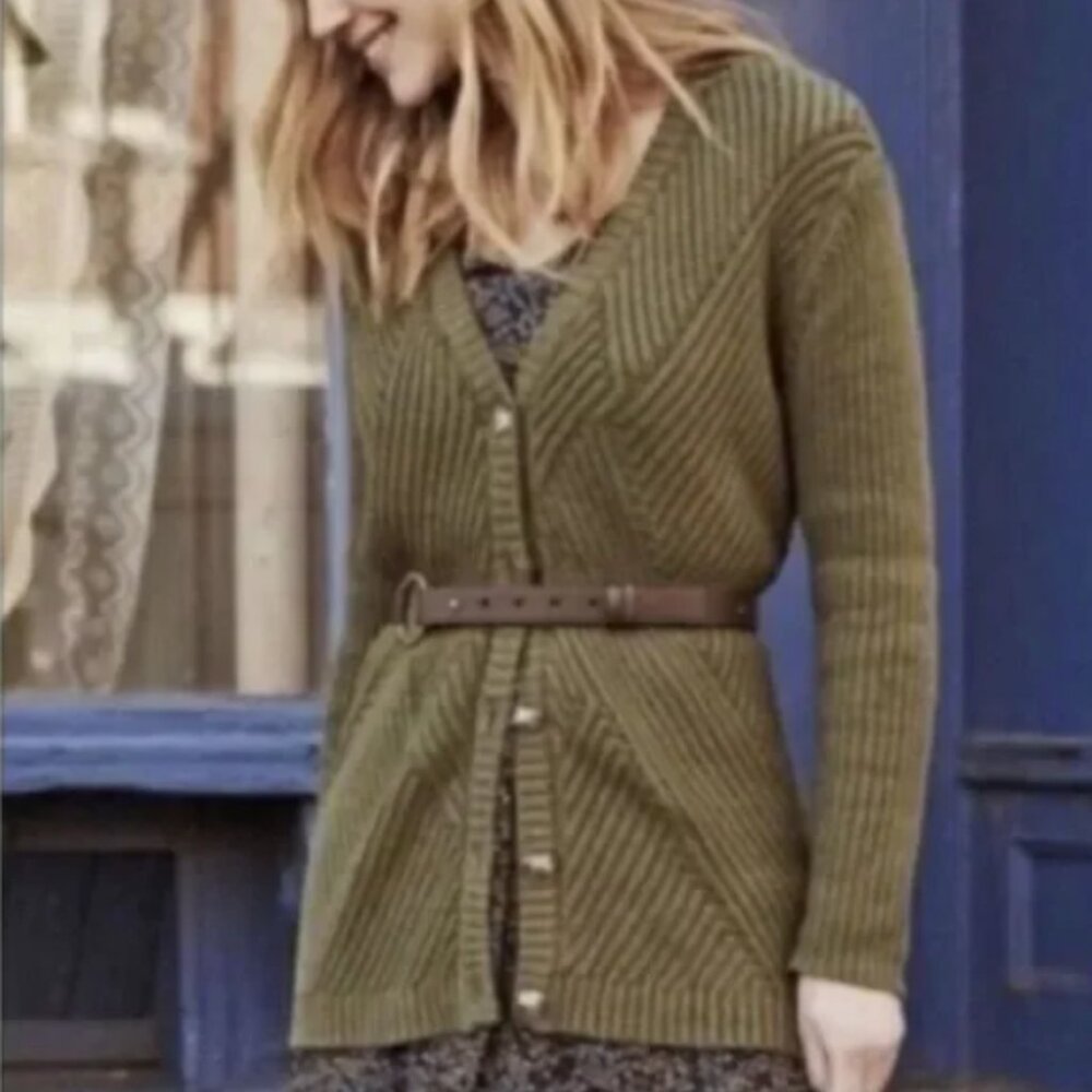 CAbi Olive Cardigan Sweater | Classic Knit Cardigan | Small
